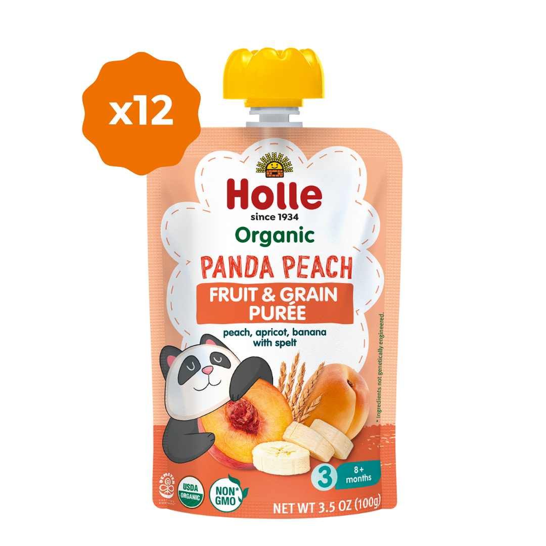 Holle Baby Food Pouches - Organic Fruit & Grain Puree - Panda Peach