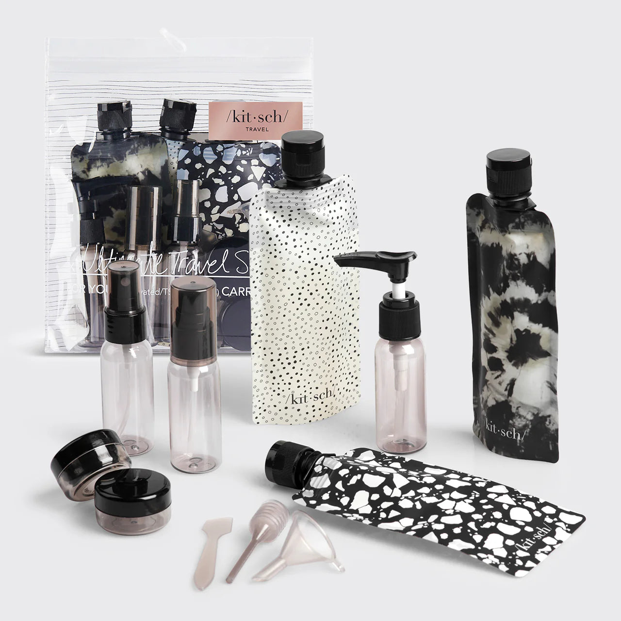 Kitsch Travel Bottles For Toiletries 11 Pack - Black & Ivory