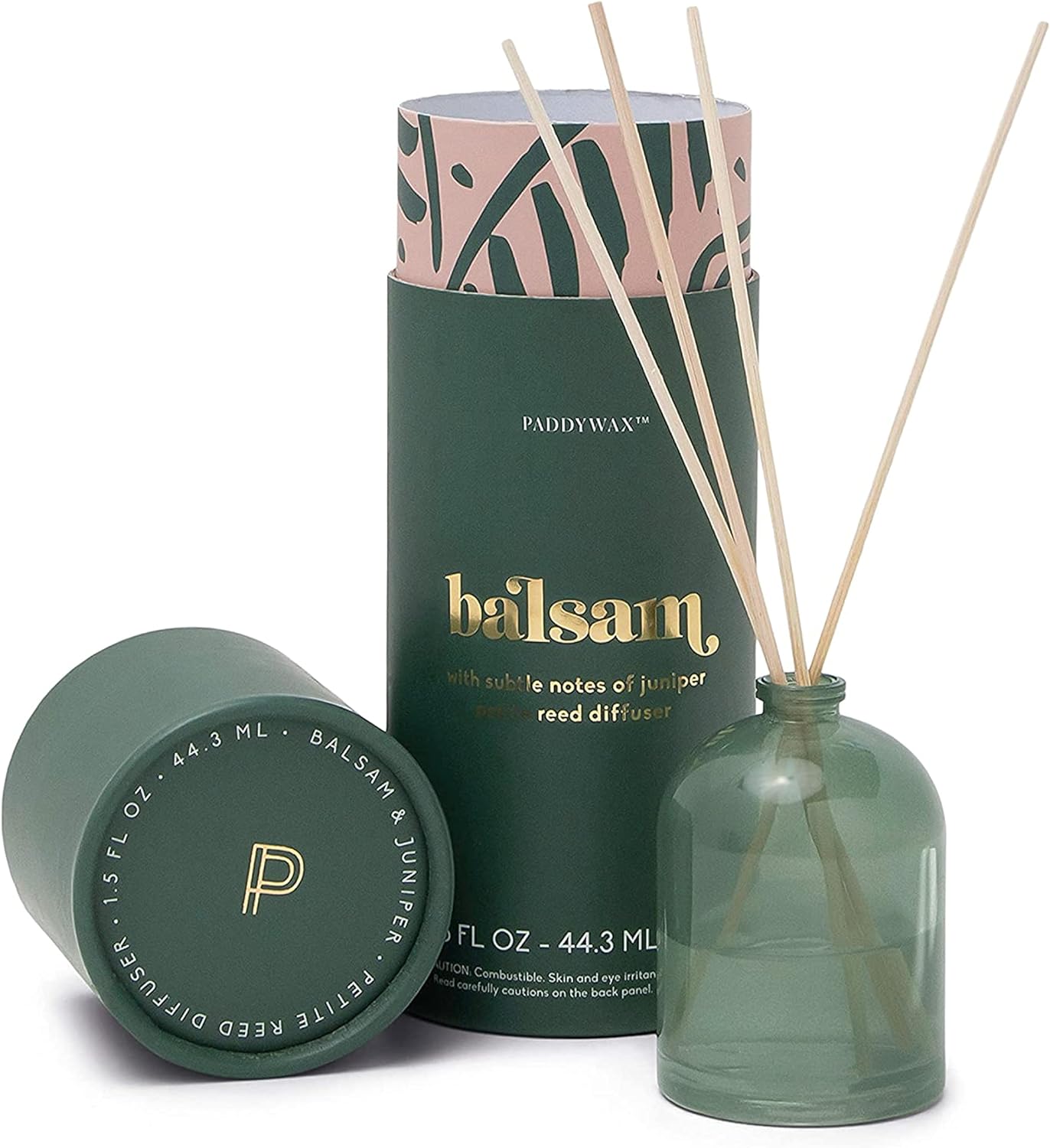 Paddywax Candles Petite Collection, Reed Diffuser for Home Use, Hunter Green - Balsam 1.5-Ounce