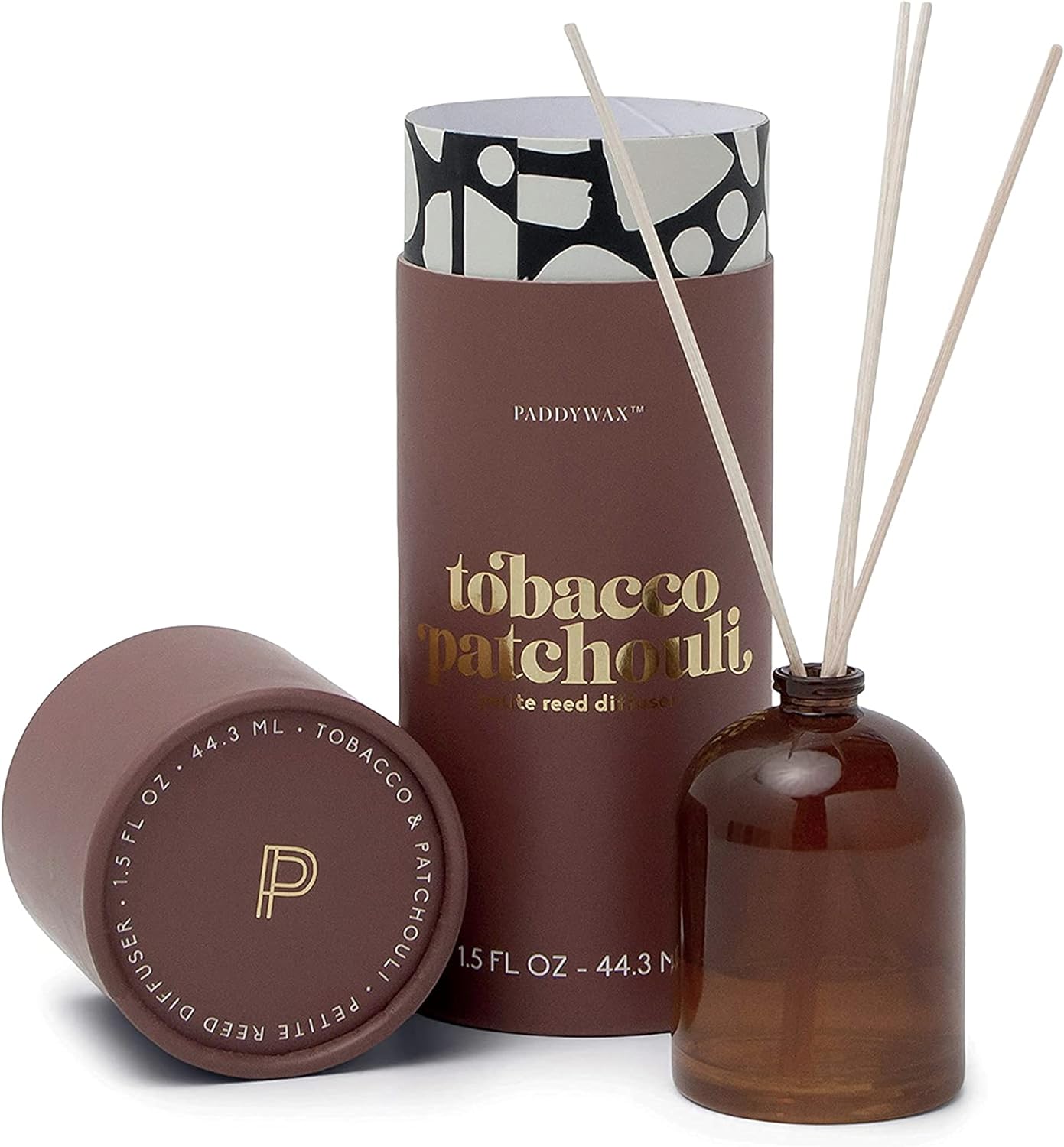 Paddywax Petite Collection Scented Oil Reed Diffuser, Mini - 1.5-Ounce, Brown-Tobacco Patchouli