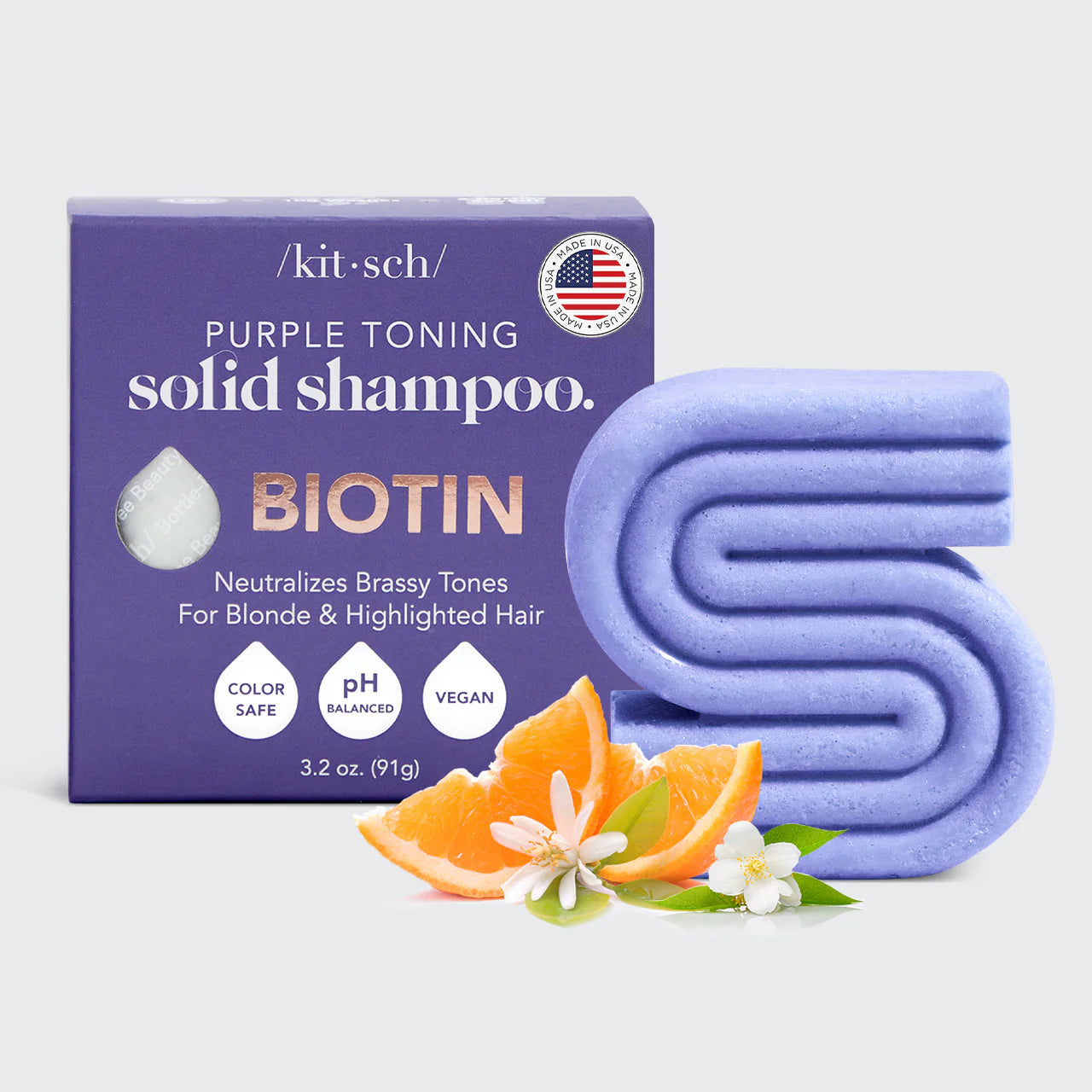 Kitsch Biotin Purple Toning Shampoo Bar for Color Treated & Grey Hair 3.2 oz (91g)