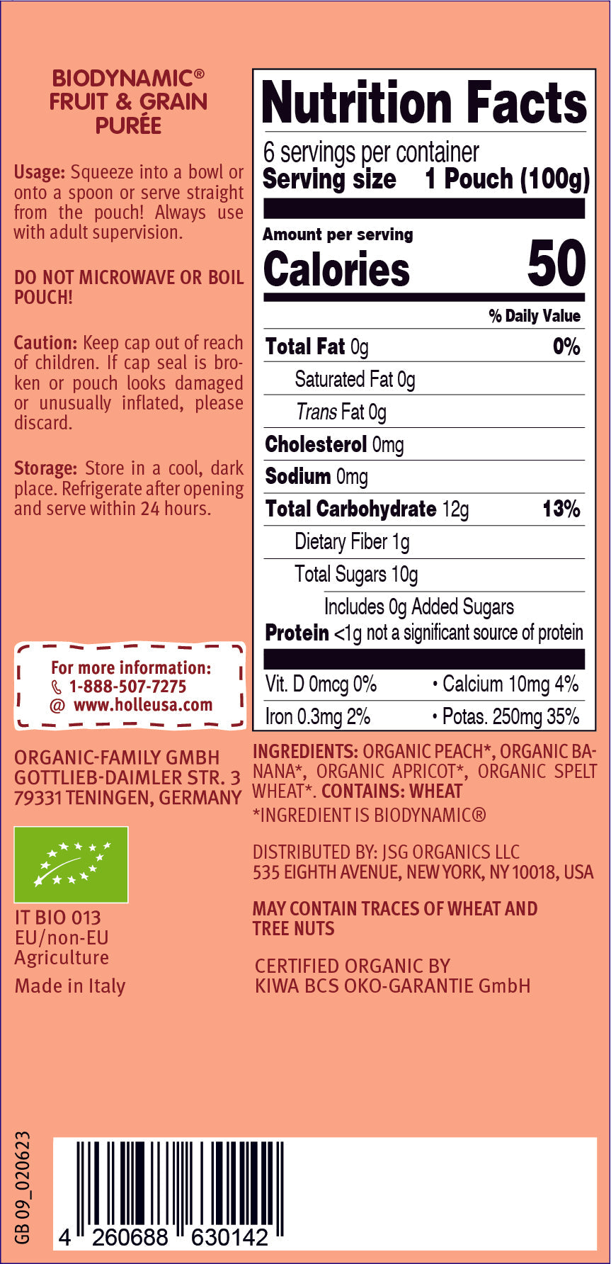Holle Baby Food Pouches - Organic Fruit & Grain Puree - Panda Peach