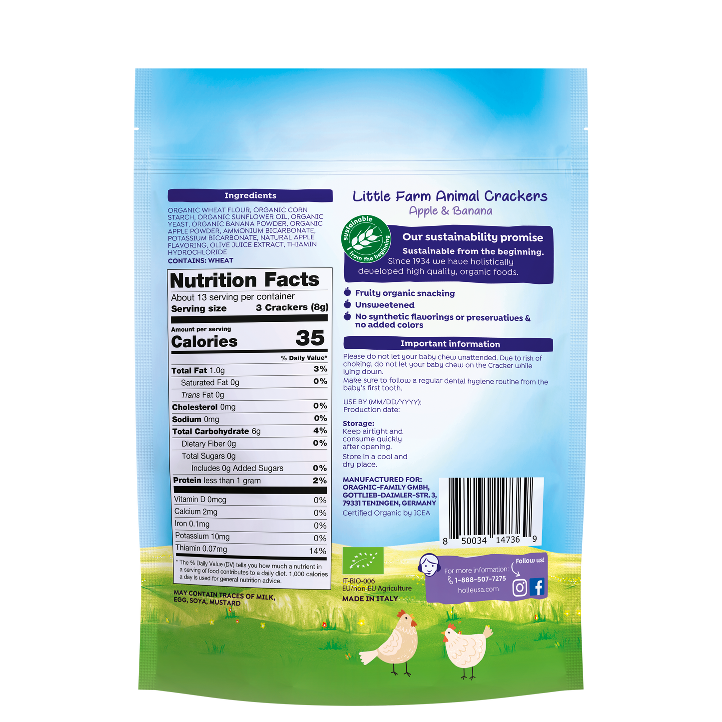 Holle Organic Little Farm Animal Crackers - Apple & Banana