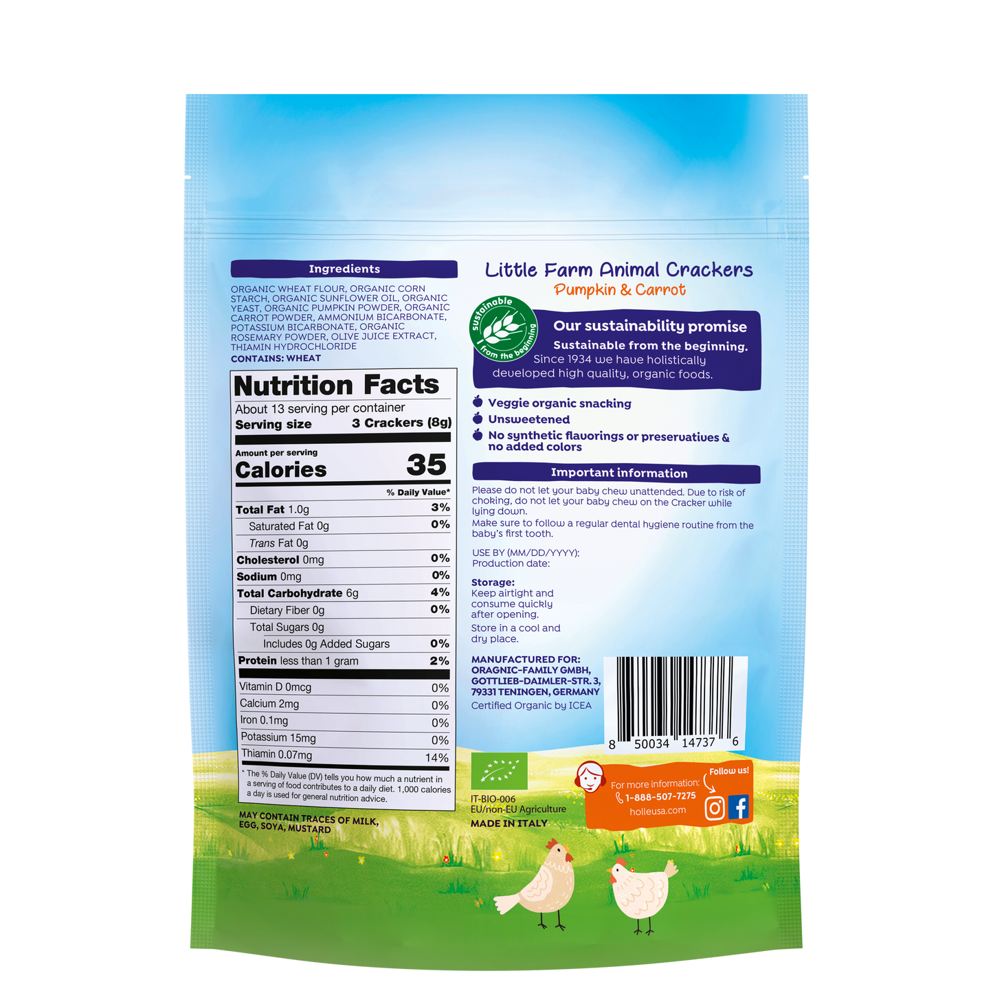 Holle Organic Little Farm Animal Crackers - Pumpkin & Carrot