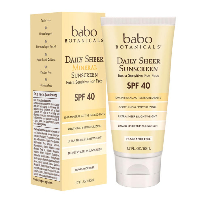 Babo Botanicals Daily Sheer SPF 40 Sunscreen For Face 1.7 fl oz/ 50mL