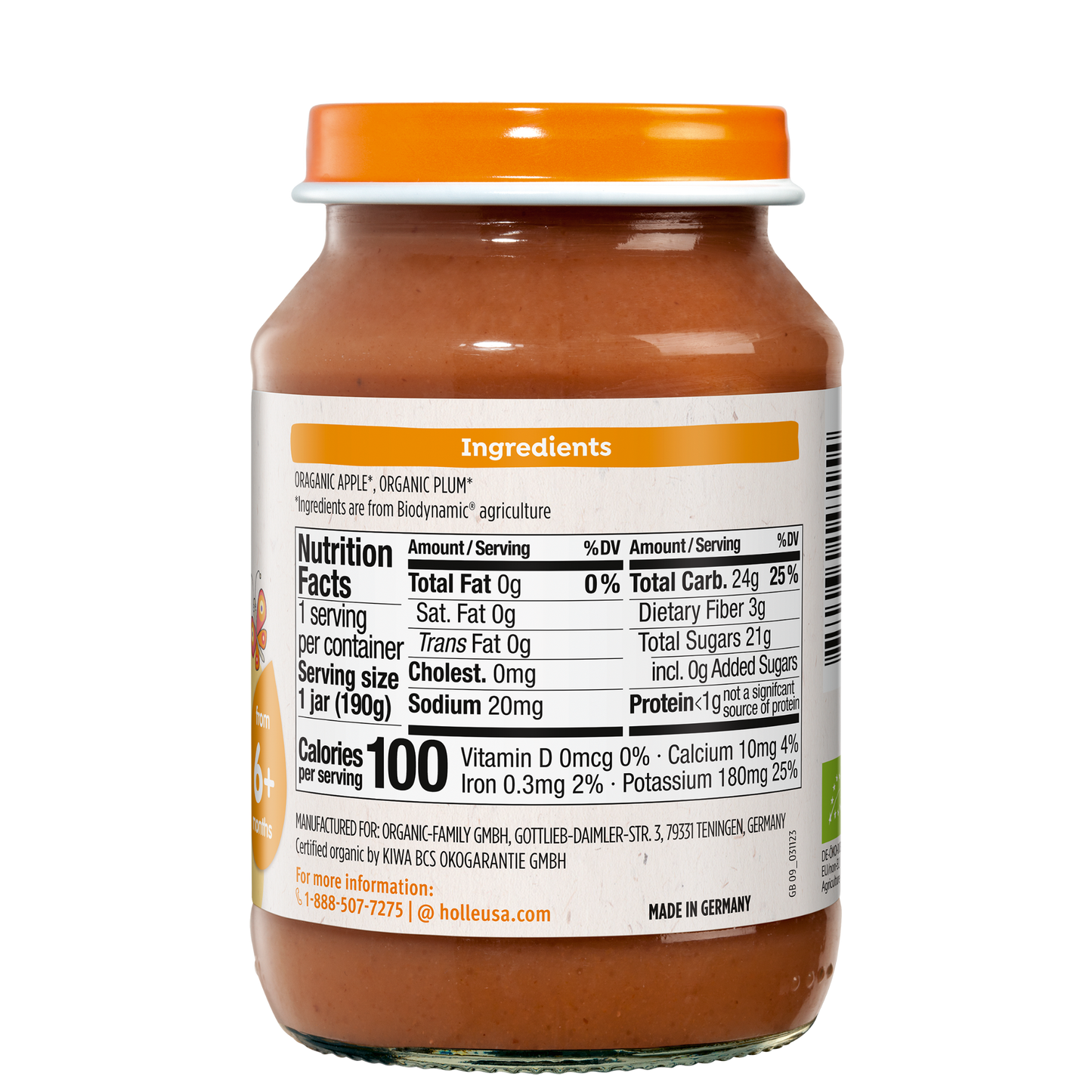 Holle Organic Baby Food Jar - Apple & Plum - 6 Jars